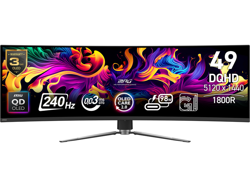 MSI 49" 240 Hz QD-OLED DQHD Gaming Monitor Adaptive Sync 5120 x 1440 MPG 491CQPX