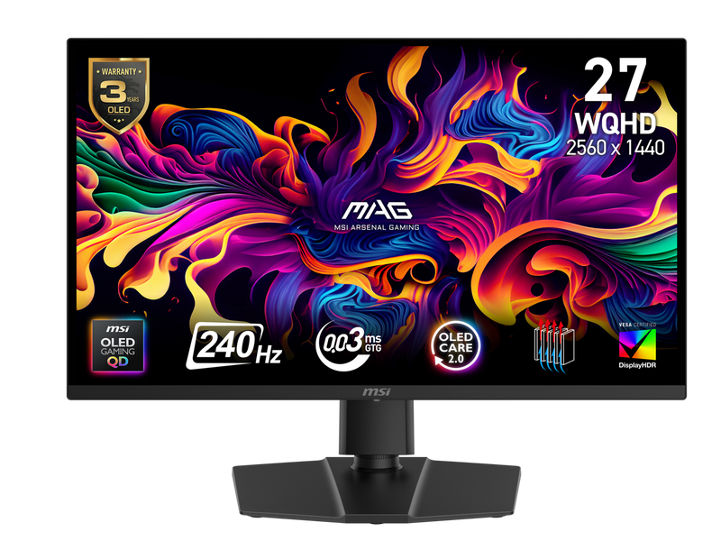 MSI 27" 240 Hz OLED WQHD Gaming Monitor Adaptive Sync MAG 271QP QD-OLED X24
