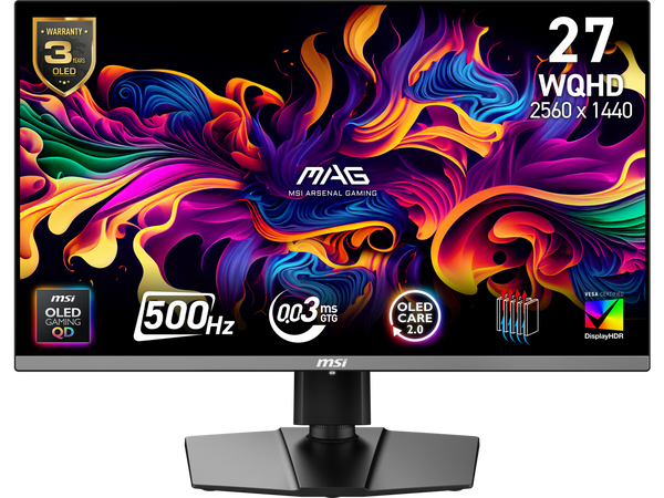 MSI 27" 500 Hz QD-OLED 2560 x 1440(QHD) Gaming Monitor FreeSync (AMD Adaptive