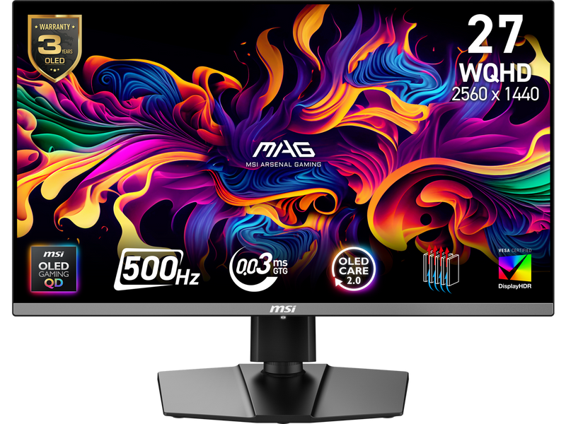 MSI 27" 500 Hz QD-OLED 2560 x 1440(QHD) Gaming Monitor FreeSync (AMD Adaptive