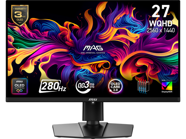 MSI 27" 280 Hz QD-OLED 2560 x 1440 (QHD) Gaming Monitor FreeSync (AMD Adaptive