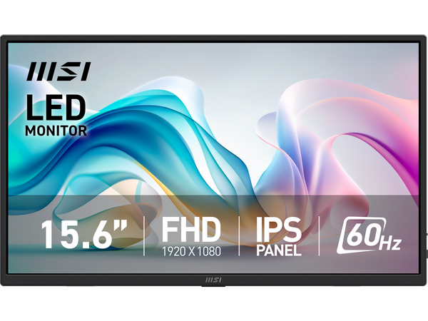 MSI Pro MP165 E6 Portable Monitor, 15.6" FHD IPS 1080p, USB Type-C, Mini-HDMI,