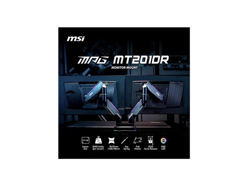 MSI MPG MT201DR - Premium RGB Dual Monitor Stand Arms, 17-35" Support, VESA