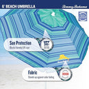 TOMMY BAHAMA 6' UPF 50+ TILT BEACH UMBRELLA INTEGRATED SAND ANCHOR MULTI STRIPE - Like New