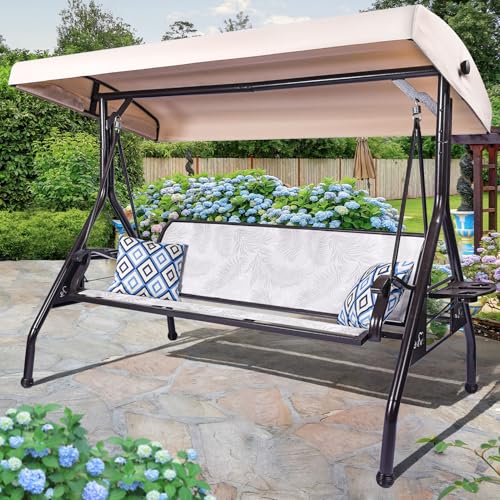 ZZW 3 PERSON PATIO SWING OUTDOOR ADULTS ADJUSTABLE CANOPY 800 LBS - OFF-WHITE - Like New