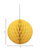 GENERIC 8IN/20CM HONEYCOMB PAPER BALL WITH RIBBONS - YELLOW - Like New
