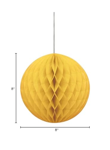 GENERIC 8IN/20CM HONEYCOMB PAPER BALL WITH RIBBONS - YELLOW - Like New