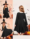 ARSHINER GIRLS LONG SLEEVE DRESS A LINE TWIRLY SKATER SCHOOL PARTY - 12Y - BLACK - Like New