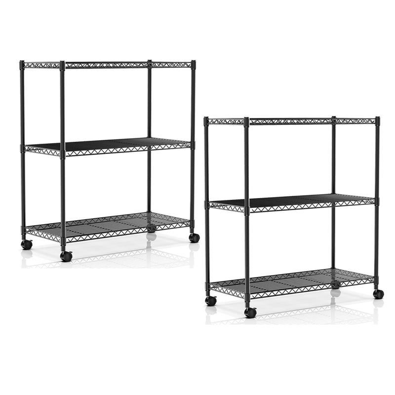 SIMPLE DELUXE HEAVY DUTY 3-TIER STORAGE SHELVES 750LB CAPACITY 2PK - BLACK - Like New