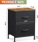 WLIVE NIGHTSTAND, 2 DRAWER DRESSER FOR BEDROOM - BLACK AND RUSTIC BROWN - Like New