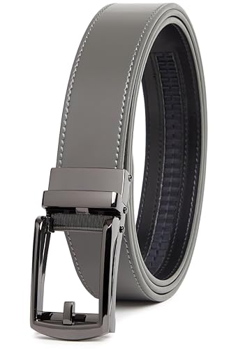 CARLO FELLINI GENUINE LEATHER RATCHET BELT - GRAY BELT / BLACK BUCKLE - Like New