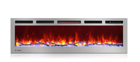TURBRO 60 IN SMART WI-FI INFRARED ELECTRIC FIREPLACE - SILVER - Like New