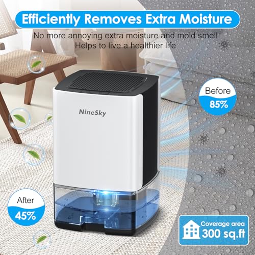 NINESKY DEHUMIDIFIER FOR HOME, 35OZ WATER, 300 SQ.FT, 7 LIGHTS (C1, WHITE) Like New