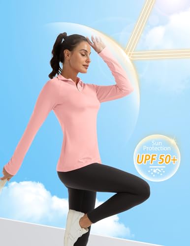FKEEP WOMEN'S POLO SHIRTS LONG SLEEVE UPF 50+ SUN PROTECTION TENNIS GOLF - PINK - Brand New