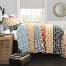 Lush Decor Bohemian Stripe Reversible Cotton Quilt Set 3 Piece Turquoise/Orange - Like New