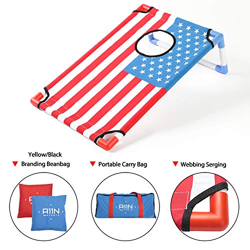 A11N SPORTS Portable PVC Framed Cornhole Game Set 8 Bean Bags Carrying Bag Flag - Like New