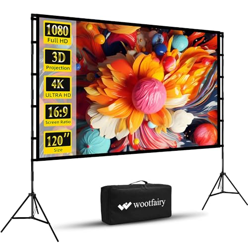 Wootfairy Projector Screen and Stand, 120" Foldable and Portable Projection - Like New
