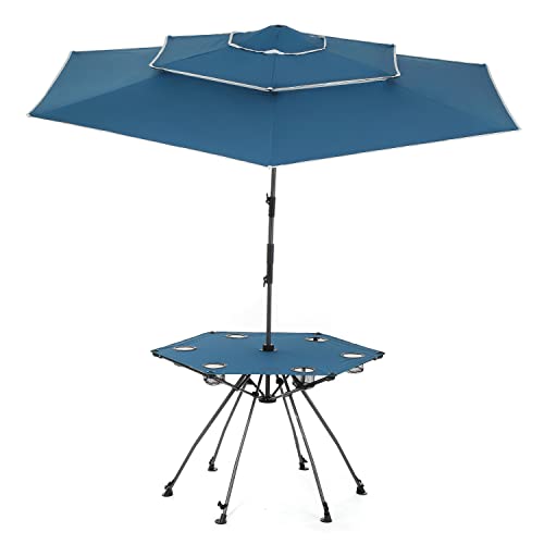 ARROWHEAD OUTDOOR KKS0294U 8FT BEACH UMBRELLA + FOLDING TABLE KKS0294U - BLUE - Like New