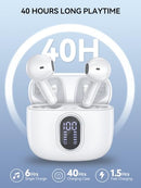 WHYKJTEK Wireless Earbuds Bluetooth 5.3 Headphones HiFi Stereo 4 ENC Mics White - Like New