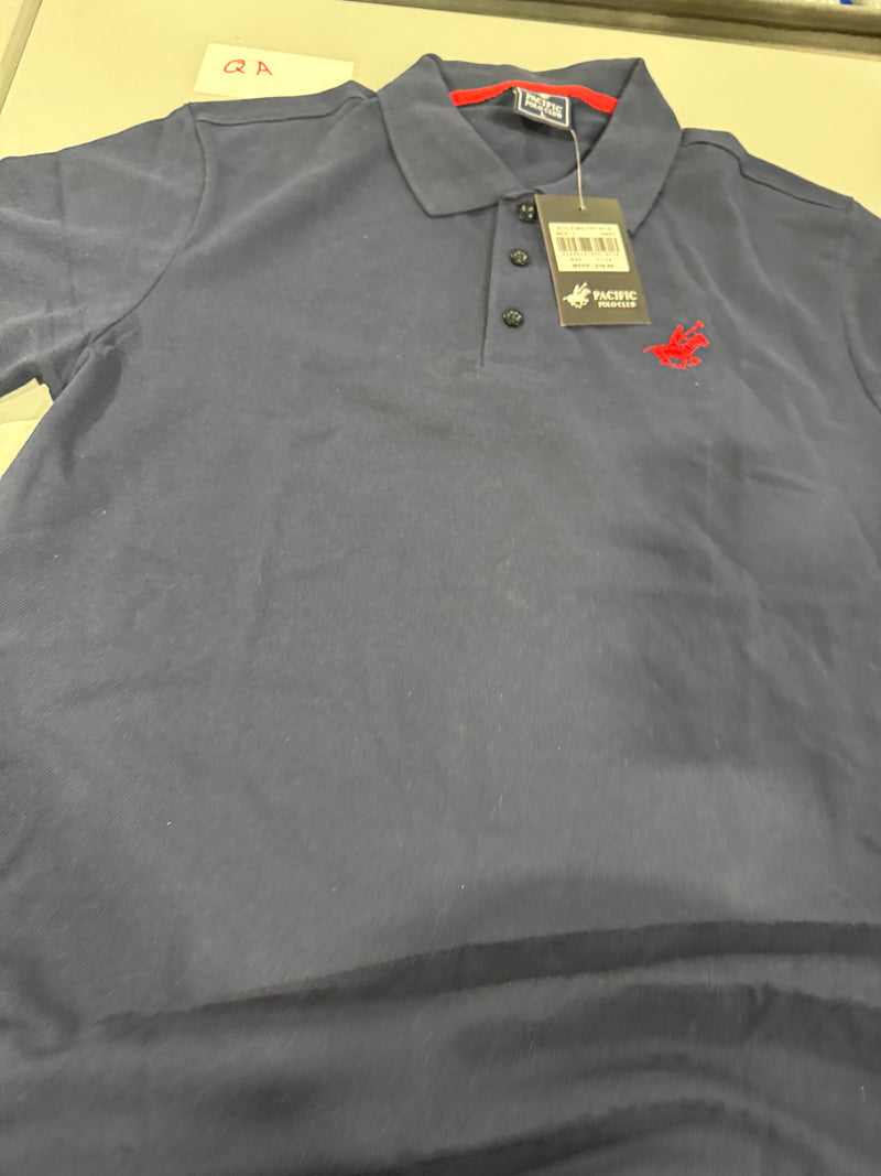 PACIFIC POLO CLUB MEN'S SHORT SLEEVES BUTTONS - SIZE: MEN L - NAVY - Brand New