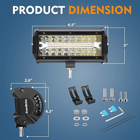 EverBrite 2PCS 7" 150W Light Bar Spot Flood Off Road Fog Driving Light - Black - Like New