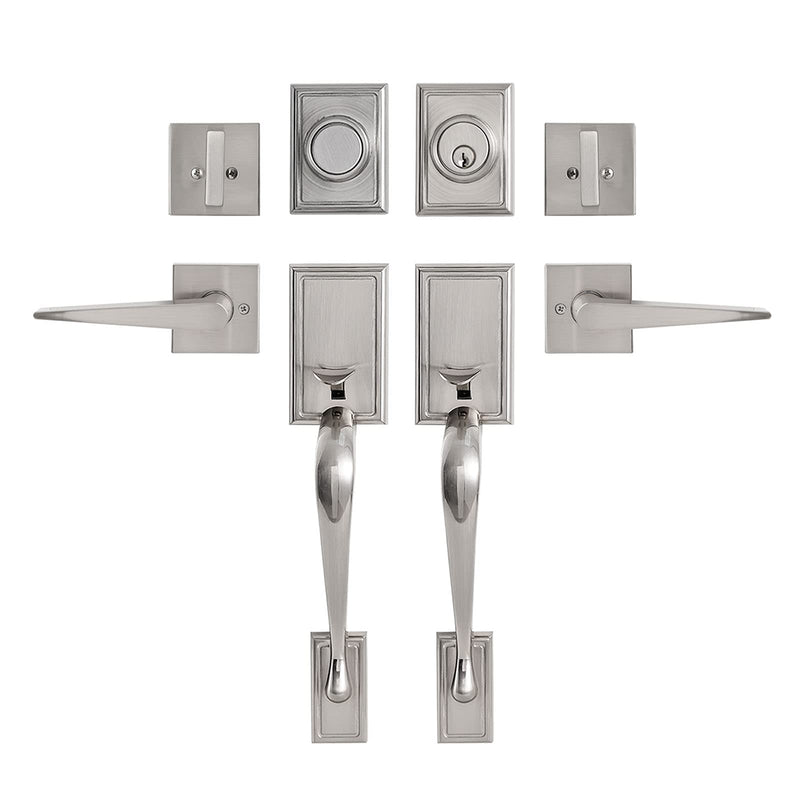 GUA OYH Double Door Handleset Entryway Keyed Dummy Door Lock Set (Matte Black) - Like New