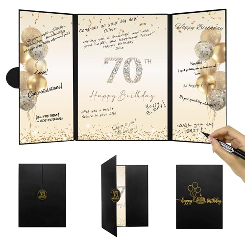 DARUNAXY 70TH BIRTHDAY PARTY DECORATIONS, SIGNATURE GUEST BOOK - BLACK/GOLD - Like New