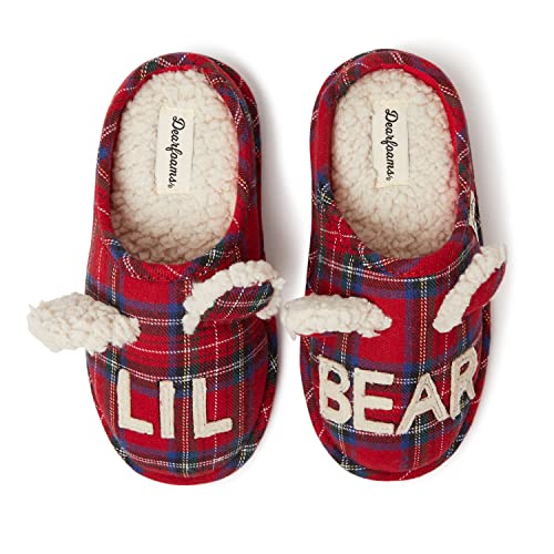 26117 DEARFOAMS TODDLER AND KIDS' LIL BEAR SLIPPER, TARTAN PLAID, SIZE YOUTH 13 - Brand New