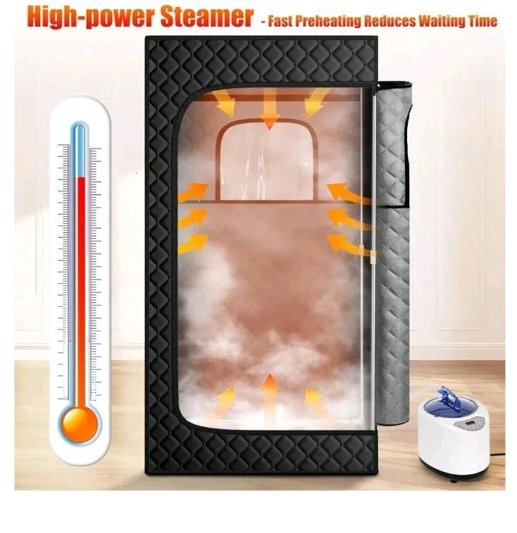 X-VCAK PORTABLE STEAM SAUNA PORTABLE SAUNA 4 HOME 9 LEVELS W/ CHAIR - BLACK - Like New