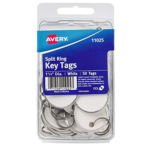 AVERY KEY TAGS METAL RIM WHITE PK50 11025 - Brand New