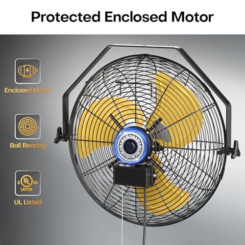 VINICAYA 18 INCH INDUSTRIAL WALL FAN, 4800 CFM metal - BLACK/YELLOW - Like New
