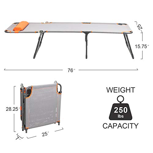 PORTAL Adjustable Portable Camping Cot 4 Positions PR-BD530-117 - Gray/Orange - Like New