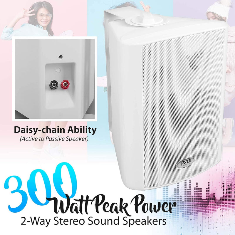 Pyle Wall Mount Active Passive Bluetooth Home Speaker System PDWR53BTWT - White Like New