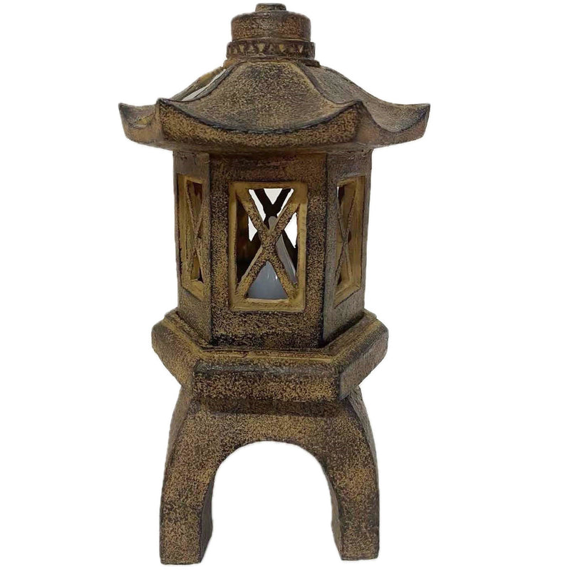 FLEUR DE LIS LIVING 9.5" SOLAR RESIN TEMPLE - BROWN - Like New