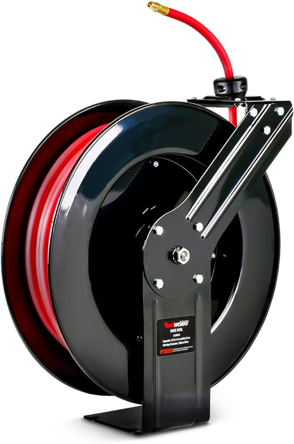 ReelWorks Air Hose Reel Retractable 3/8"x80' Foot Max 300PSI GUR026 - Red/Black Like New