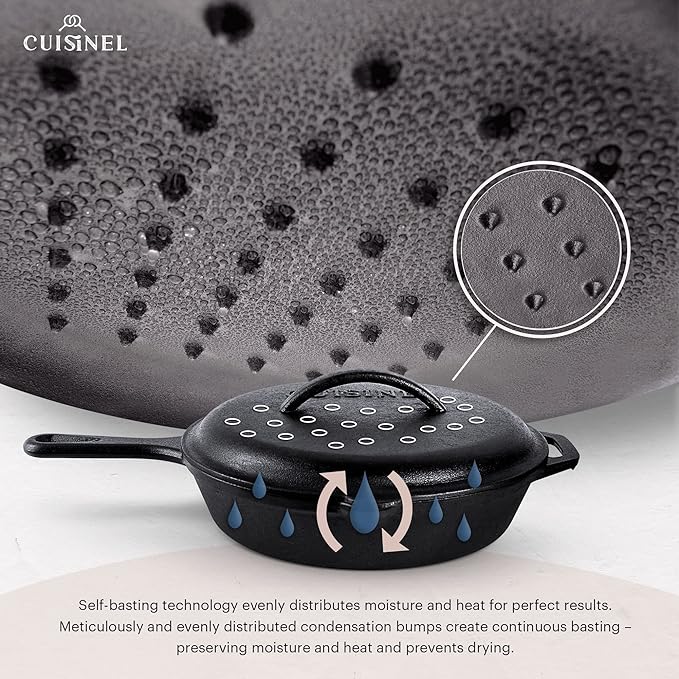 Cuisinel Cast Iron Skillet Lid 10" Pre-Seasoned Covered Frying Pan Set - BLACK - Like New