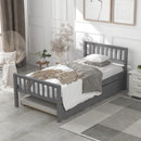 TWIN BED TRUNDLEPLATFORM BED FRAME WITH HEADBOARD AND FOOTBOARD - GRAY - Like New