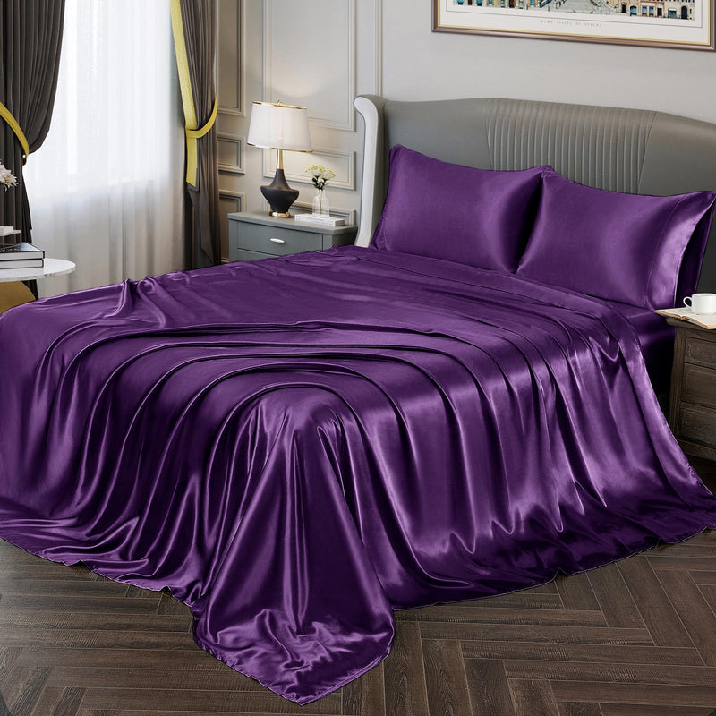VONTY SATIN SHEETS QUEEN BED SHEETS 1 DEEP POCKET FITTED 1 FLAT 2 PILLOW CASES - Brand New