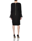 CD0C14DY Calvin Klein Chiffon Bell Sleeve Sheath Dress Black 10 - Brand New