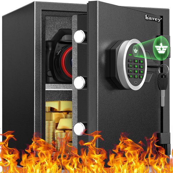 KAVEY 1.3 CUB FIREPROOF SAFE BIOMETRIC SAFE BOX FIREPROOF WATERPROOF - GREY - Like New