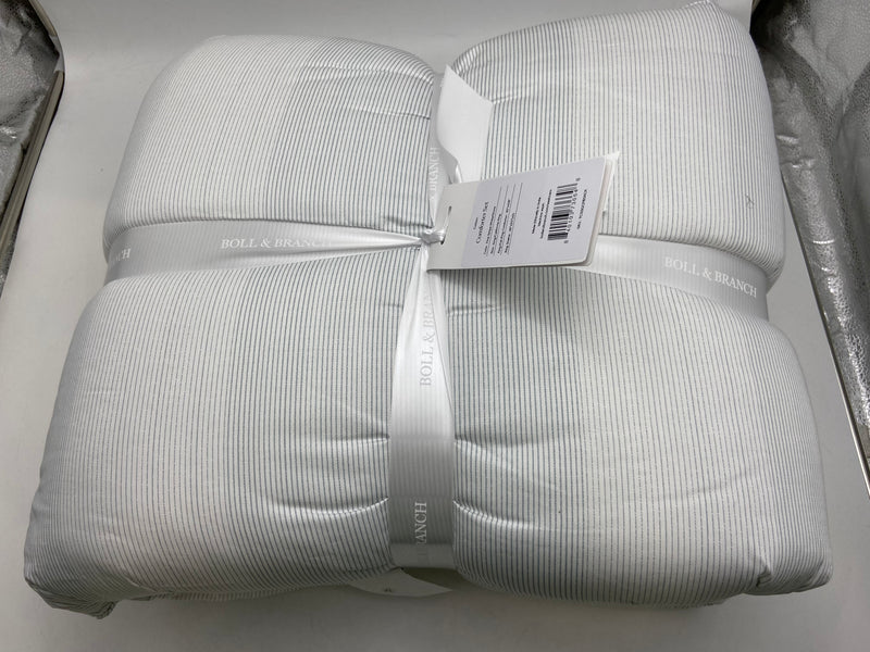BOLL & BRANCH KING/CAL KING SIGNATURE COMFORTER SETS - FINE STRIPE WHITE/STONE - Brand New