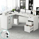 WINAZ WOODEN L SHAPED OFFICE DESK WITH LOCKABLE DRAWERS - WHITE - Scratch & Dent