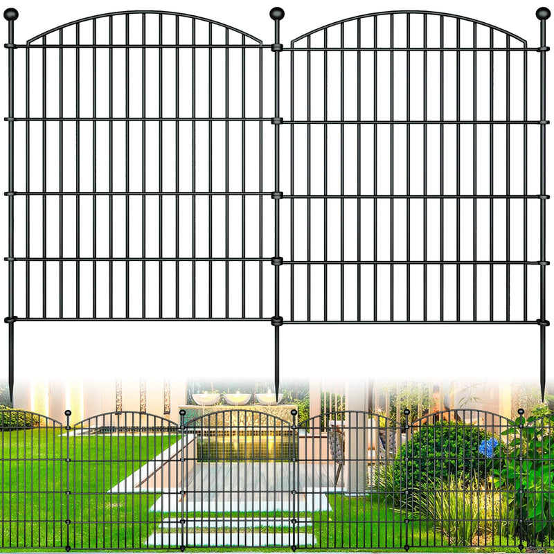 RICHMEN 10 PANELS GARDEN FENCE DOG FENCE OUTDOOR, 32IN H X 23.6FT - BLACK - Like New