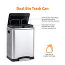 AMAZON BASICS Dual Bin 30-Liter Trash Can C-10049FM-30L Brushed Stainless Steel Like New