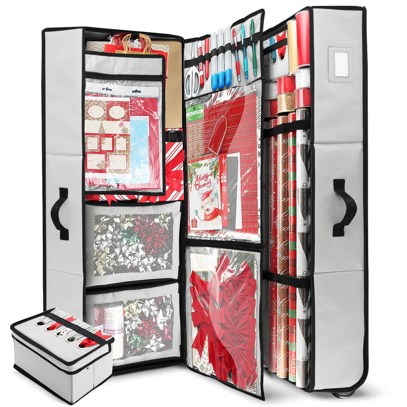 HEARTH & HARBOR WRAPPING PAPER STORAGE CONTAINER, INTERIOR POCKETS - SILVER XL - Like New