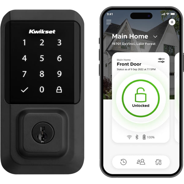 KWIKSET HALO WI-FI SMART LOCK ENTRY FRONT DOOR KEYLESS ENTRY DEADBOLT - BLACK - Like New