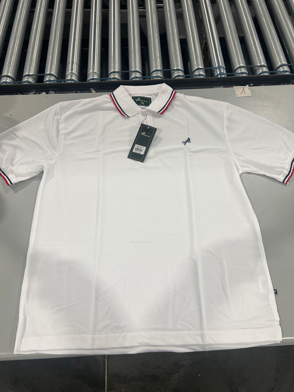 TIGER WOLF 3 BUTTON POLO SHIRT - SIZE: MEN XL - WHITE/RED/BLACK - Brand New