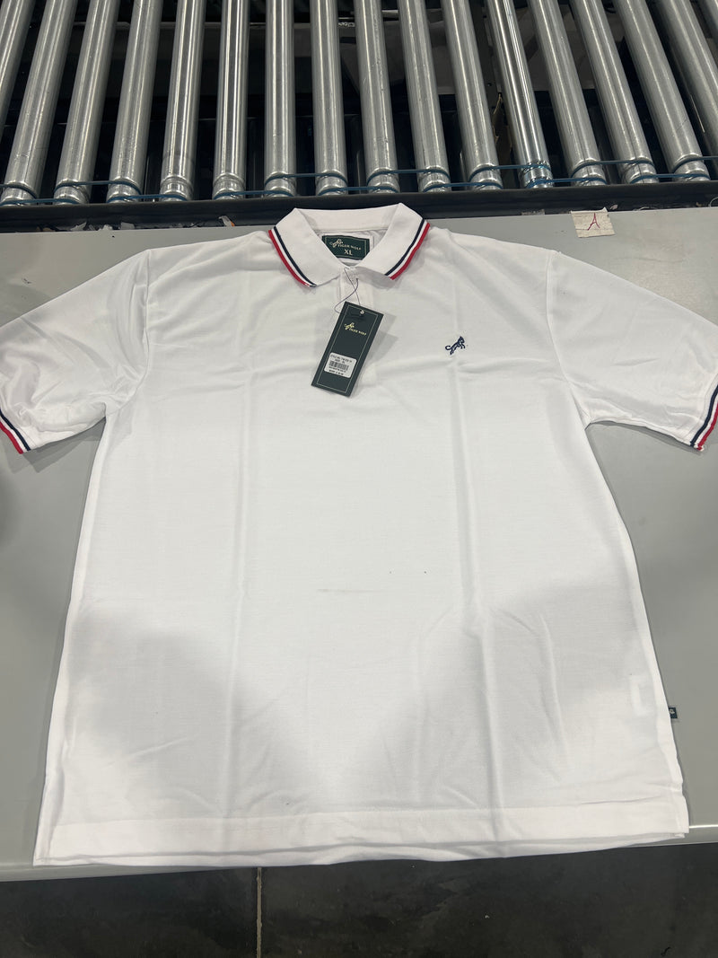 TIGER WOLF 3 BUTTON POLO SHIRT - SIZE: MEN XL - WHITE/RED/BLACK - Brand New