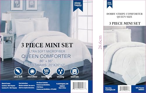 SLEEP HAPPY 3-PIECE QUEEN COMFORTER STD SHAMS 96672 - WHITE - Like New