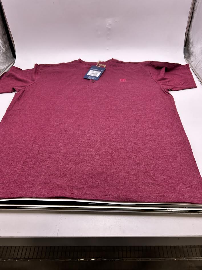 CHEROKEE MENS HENLEY TEE - SIZE: MEN L - BURGUNDY MELANGE - Brand New